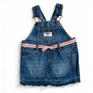 Osh Josh B’Gosh Baby Girl Denim Overall Denim Skirt Dress With Pink Tie 6 Months